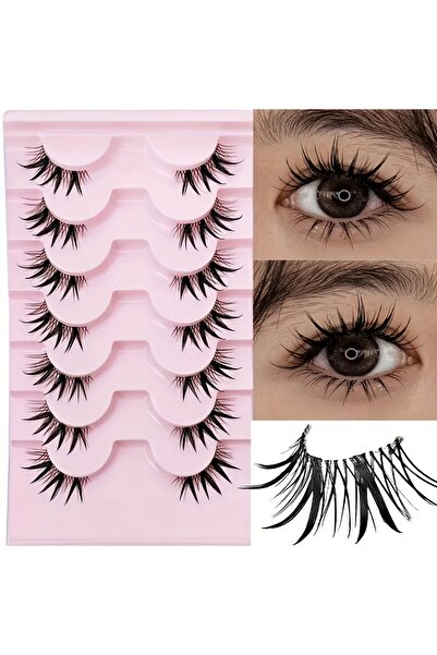 Choice 7 أزواج من الرموش الصناعية نصف العين، رموش صناعية رطبة، رموش مانغا، رم...