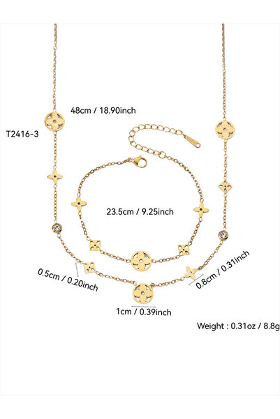 Choice طقم مجوهرات فاخر وأنيق، مصنوع من الفولاذ المقاوم للصدأ ومطلي بالذهب عي...