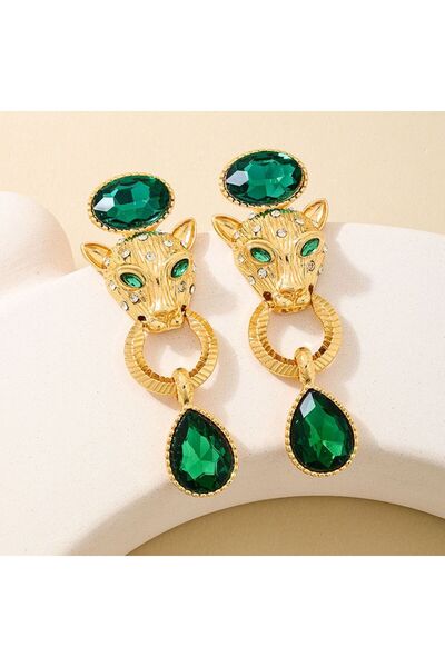 Choice Gold-color Glamorous Vintage Leopard Head Dangle Earrings, Rhinestone ...