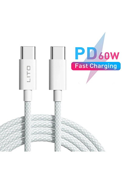 Lito Cablu de Date Type-C la Type-C 60W, Naylon,, 2m - (LD04CC) - White