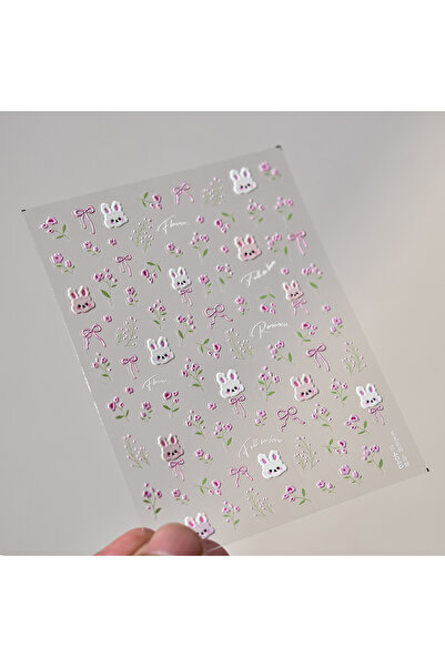 Choice 1pcs 1pcs 5D Kawaii Rabbit Nail Stickers Embossed Cartoon Pink Blue Fl...