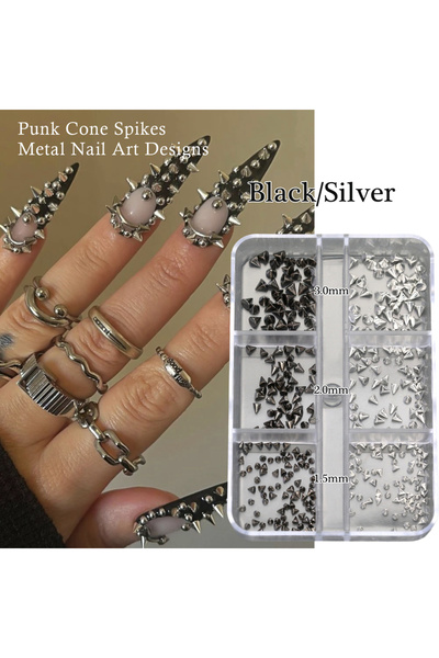 Choice 02 6 مسامير تثبيت أظافر بانك، مسامير معدنية ذهبية/فضية/سوداء، دلايات أ...