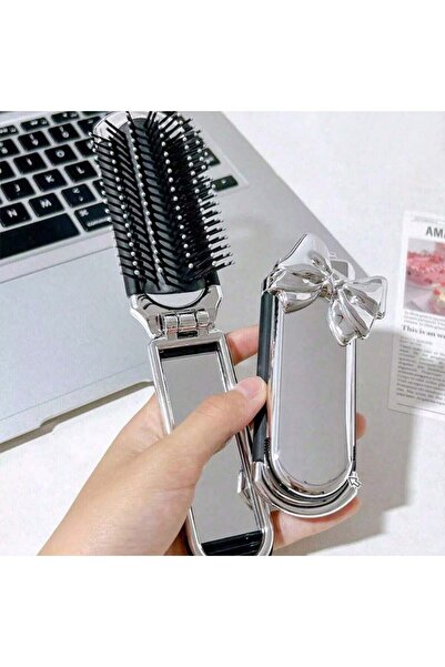 Choice Silver 1pc Portable Compact Comb With Airbag And Handheld Makeup Mirro...