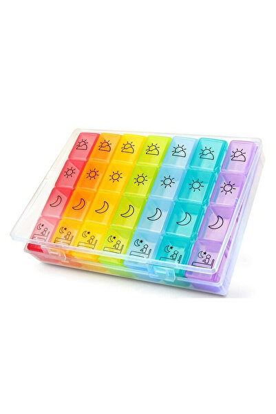 Choice A 1PC 4 Row 28 Squares Pillbox 7 Days Weekly Pill Case Medicine Tablet...