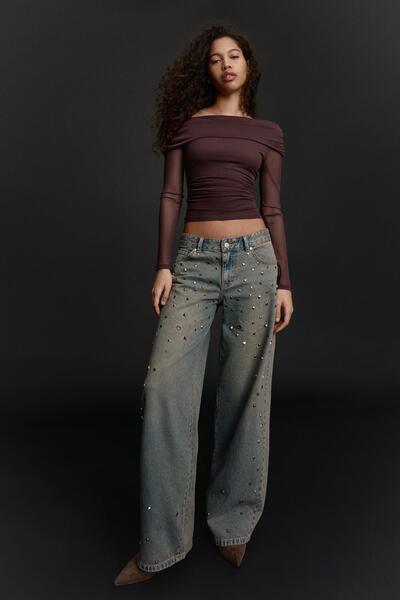 Bershka Düşük bel zımbalı boyfriend jean