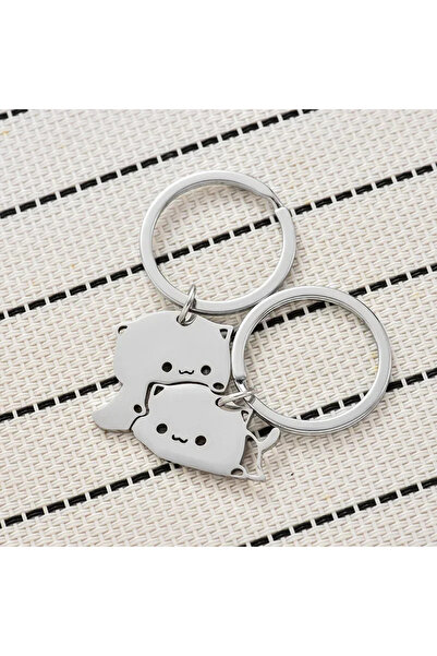 Choice Couple Cat Cute Cartoon Cat Keychain Couple Lovers Stainless Steel Mat...
