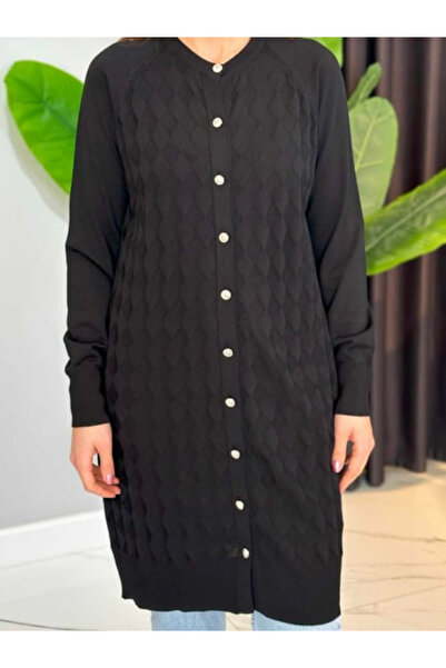 NUSS TRİKO Women's Cardigan Black Diamond Patterned 305