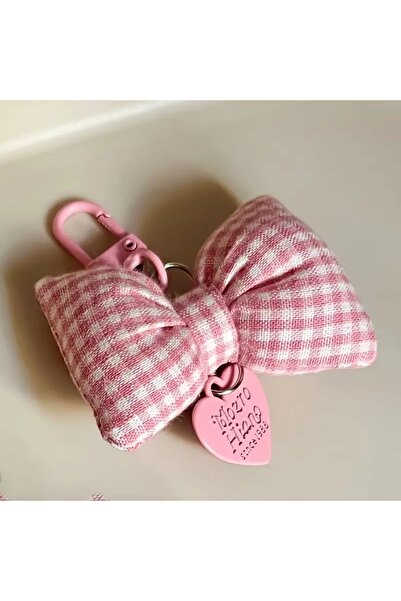 Choice Pink Sweetheart Candy-Colored Gingham Bow Bag Charm Cute Keychain Acce...