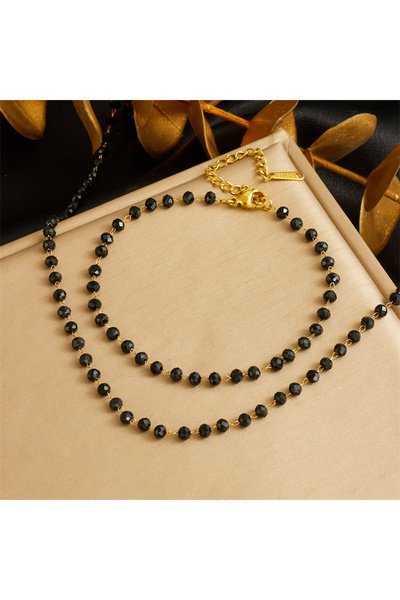 Choice N2877 B1405 DIEYURO 316L Stainless Concise Steel Black Glass Stone Nec...