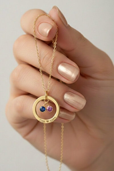 saramary 925 Ayar Gümüş Kişiye Özel İsimli ve Doğum Taşlı Eş, Sevgili 14 Ayar...