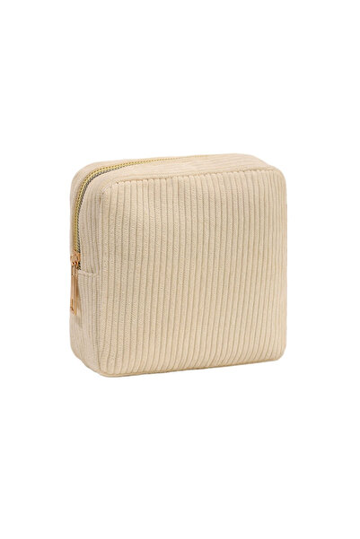 Choice Beige Small Makeup Bag for Purse Mini Cosmetics Bag Corduroy Cute Cosm...