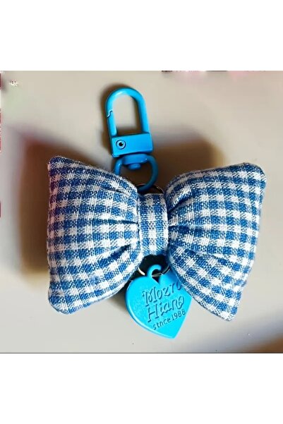 Choice Blue Sweetheart Candy-Colored Gingham Bow Bag Charm Cute Keychain Acce...