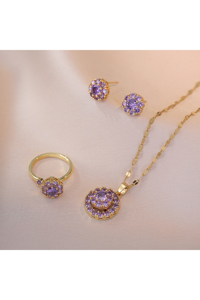 Choice 3 style Sets Bridal Jewelry Sets Rotating Purple Zircon Round Stud Ear...