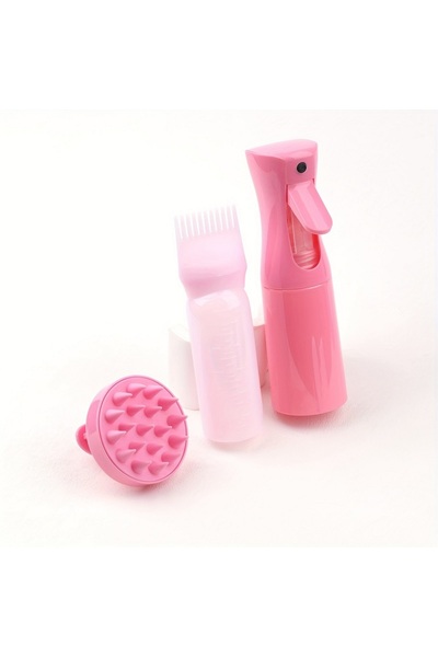 Choice طقم وردي مكون من 3 قطع: مشط شعر سيليكون مع زجاجة رذاذ، مشط جذور الشعر،...