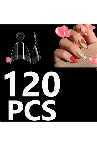 Choice WHITE 120PCS- Semi-frosted short almond clear fake nails, whitening na...