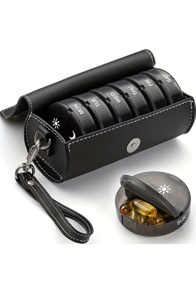 choice2 منظم حبوب أسبوعي أسود اللون، مناسب لجرعتين يوميًا (صباحًا ومساءً)، عل...