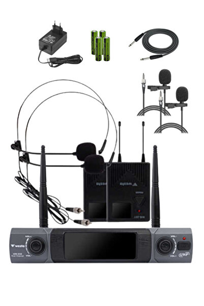 Westa WM-202T Çift Yaka+Headset Telsiz Mikrofon Seti (2 Yaka + 2 Headset) Kab...
