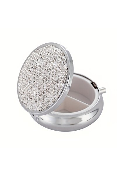 Choice3 منظم حبوب سفر أبيض محمول لامع مع مرآة وعلبة أدوية صغيرة - حبوب مريحة