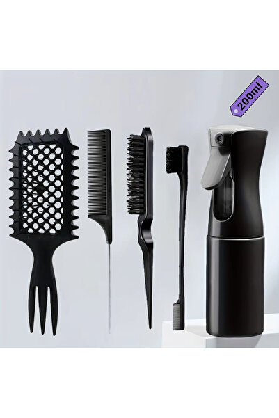 Choice طقم تصفيف الشعر الأسود مكون من 5 قطع: فرشاة تصفيف لتحديد التجعيدات، مش...