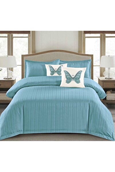 OEM Double Bed Linen Set, 6 Pieces, Plain Damask, Turquoise