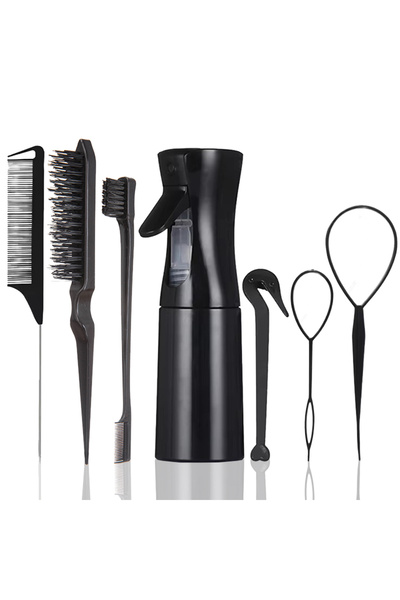 Choice مجموعة أدوات تجميل الشعر السوداء المكونة من 7 قطع: مشط ذو شعيرات دقيقة...