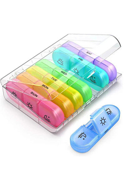 Choice1 منظم حبوب أسبوعي شفاف وملون - وردي، ثلاث مرات يوميًا، علبة حبوب صغيرة...