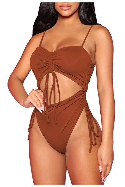 PINK QUEEN Pink Queen Women's Swimsuit, High Cut, Monokini, Burnt Orange, M