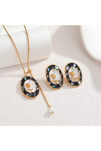 Choice طقم عقد وأقراط Kissmoon بتصميم وردة عتيقة، مصنوع من الفولاذ المقاوم لل...