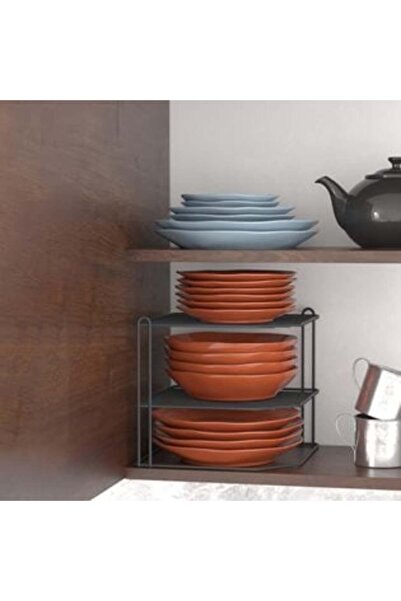 SHOPIENS Raft organizator de colț negru cu 3 niveluri 23 x 23 x 21 cm