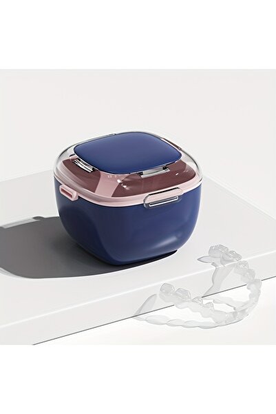 Choice1 علبة تنظيف أطقم الأسنان من ديب بلو، قطعة واحدة، علبة تنظيف محمولة لأغ...