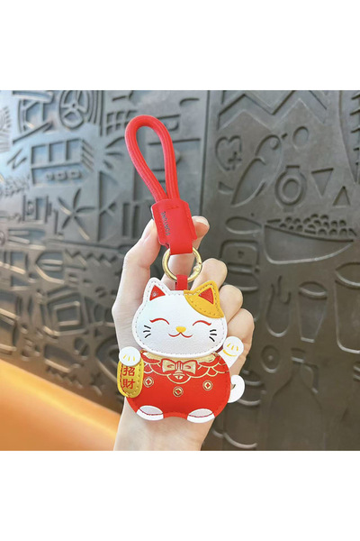 Choice Red Creative Cartoon Leather Lucky Cat Keychain Pendant New Year Gift ...
