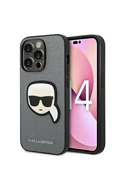 Karl Lagerfeld KLHCP14XSAPKHG Carcasă rigidă argintie/negru Saffiano Karl`s H...