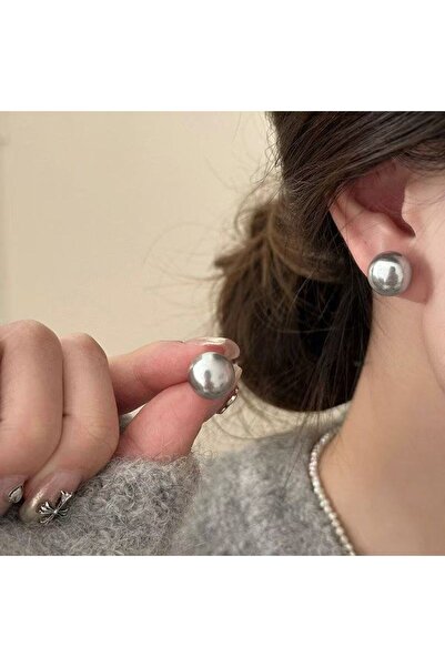 Choice grey French Temperament Flat Round Pearl Stud Earrings Women and Girls...