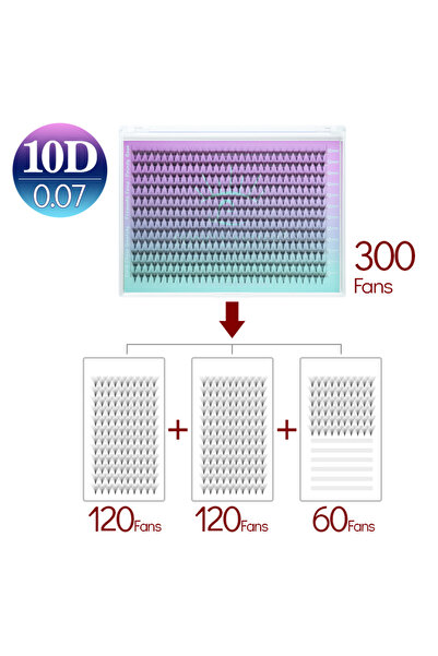 Choice7 رموش سونغ جاهزة، قاعدة مدببة، 10 مم، 10D-0.05-300، وصلات رموش ثلاثية،...