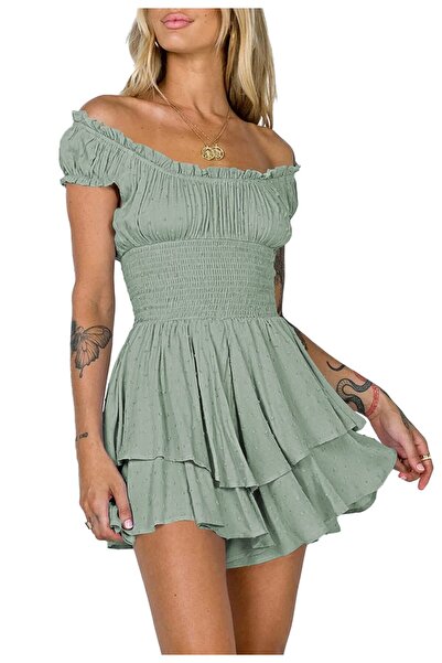 PINK QUEEN Salopeta mini dama, Fara umeri, Mansete scurte, Talie elastica, Ve...