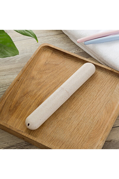 Choice علبة فرشاة أسنان محمولة للسفر بلون بيج، قطعة واحدة، مصنوعة من قش القمح...