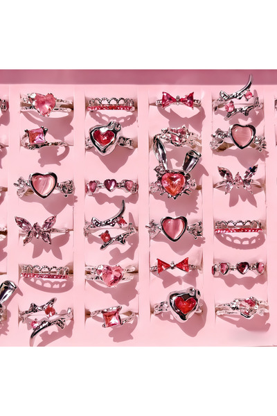 Choice طقم خواتم وردية اللون قابلة للتعديل، 15 قطعة، 10/15/20 قطعة، بتصميمات ...