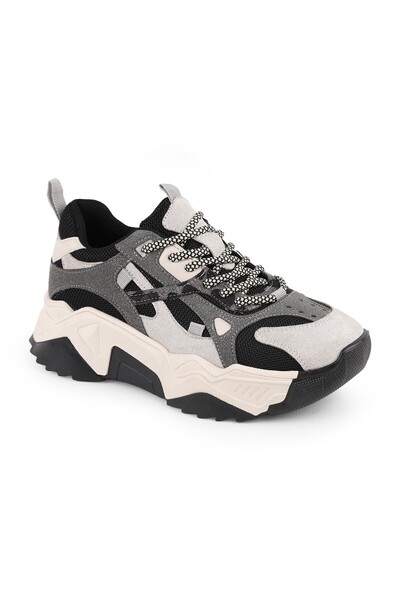 LBR Libero L083.65137 Gray Genuine Leather Women's Sneaker High-Sole Comforta...