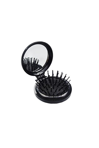 Choice مشط جيب دائري أسود محمول مع مرآة، لتصفيف الشعر، مشط مرآة قابل للطي، وس...