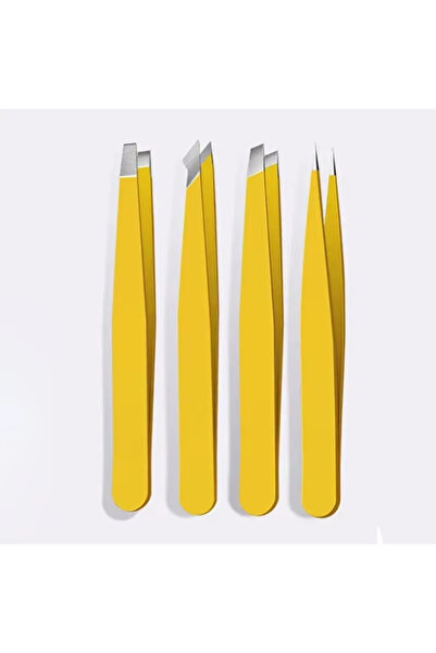 Choice3 C518-yellow 4pcs Eyebrow Tweezers Set 4 Pcs Stainless Steel Eyebrow F...