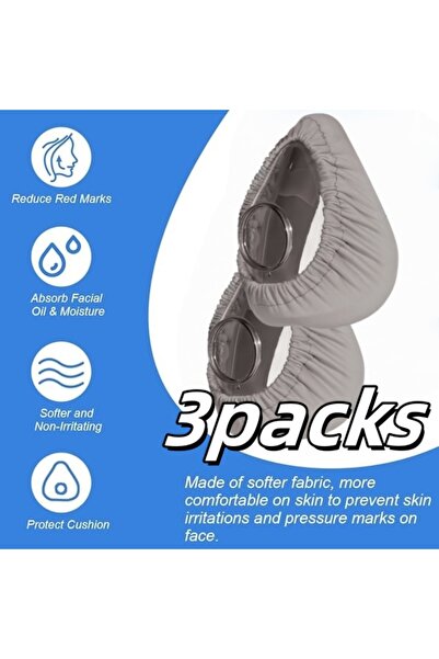choice2 بطانات أقنعة CPAP رمادية اللون، عبوة من 3 قطع، مناسبة لأقنعة الوجه ال...