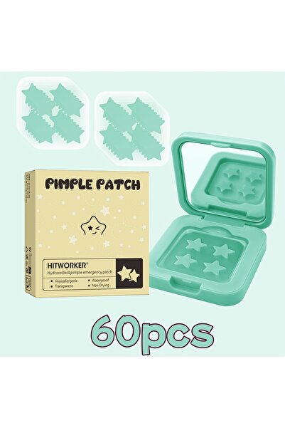 Choice1 ٦٠ قطعة - لصقات حب الشباب ملونة على شكل نجمة، خضراء، في علبة مرآة - س...