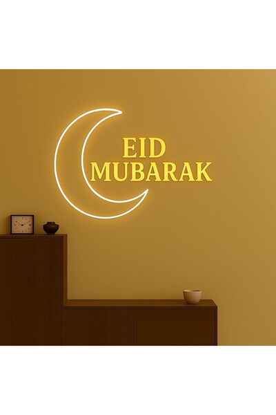 Slasa Eid Mubarak Moon Neon LED Light 50×41 cm with 6mm Acrylic Base White & ...