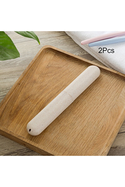 Choice علبة فرشاة أسنان محمولة للسفر، قطعتان، لون بيج، حامل فرشاة أسنان من قش...