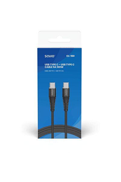 Savio Cablu USB CL-160 2 m USB 2.0 USB C - USB C Negru
