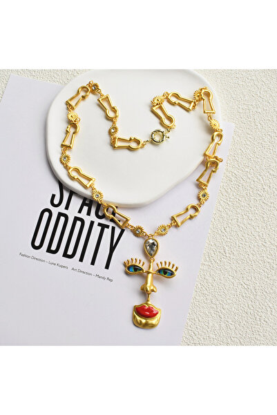 Choice قلادة على الطراز الباروكي، مزينة بعيون معدنية وشفاه حمراء، قطعة مجوهرا...