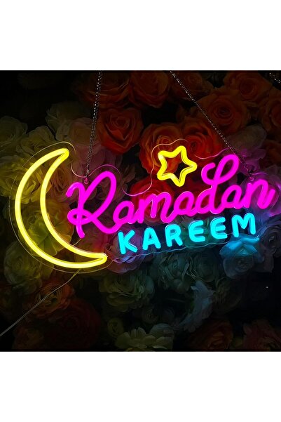 Slasa Ramadan Mubarak Neon Sign 42×21 cm with 6mm Acrylic Base LED Moon & Stars