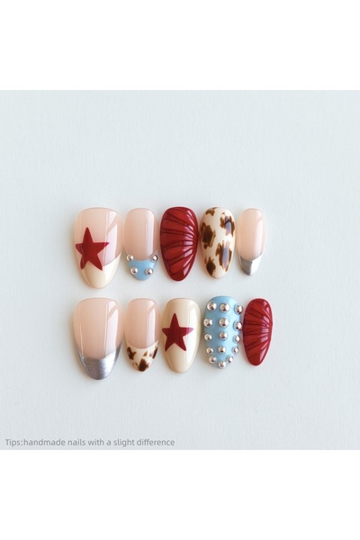 Choice 10 قطع أظافر حمراء من طراز Y2k للبنات، مصنوعة يدوياً، بنقشة جلد النمر،...