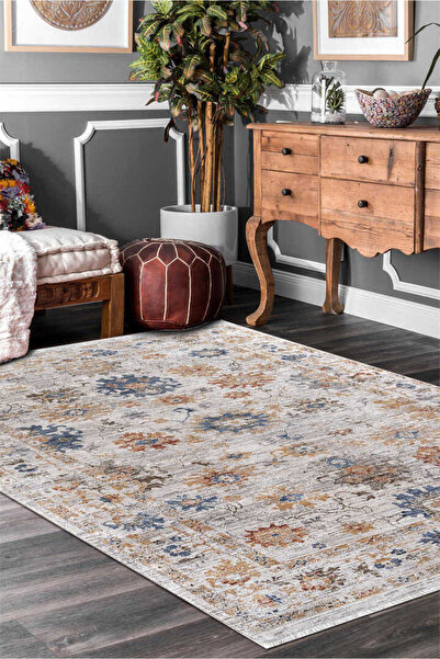 Frenda Indiana Etnik Desenli Vintage Eskitme Görünümlü Modern Halı In05 Multi