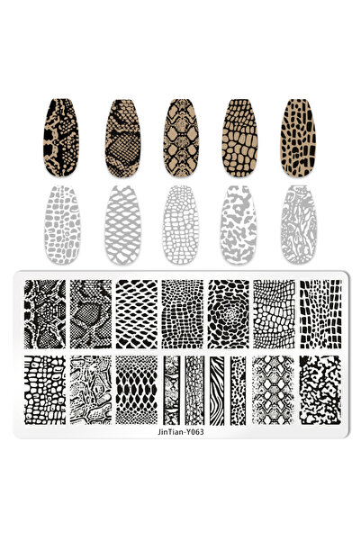 Choice JTY-063 لوحات ختم أظافر بنقشة جلد الثعبان والفهد، حروف إنجليزية، قلب، ...